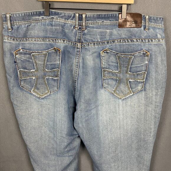 Royal Blue Jeans Mens 48X28 Relaxed Fit Blue Denim Light Wash Distressed - Picture 6 of 13